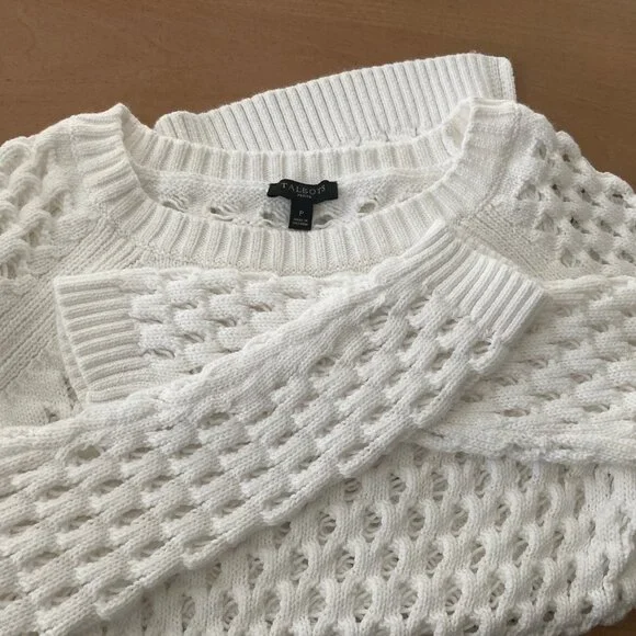 Talbot's White Long Sleeve Open Weave Pullover Sweater P - Picture 10 of 13